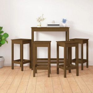 Set mobilier de bar, 5 piese, maro miere, lemn masiv de pin - V3124700V - Img 2
