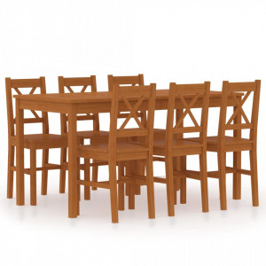 Set mobilier de bucatarie, 7 piese, maro miere, lemn de pin - V283374V