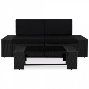 Set mobilier de gradina, 3 piese, negru, poliratan - V49507V - Img 2