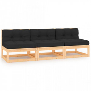 Set mobilier de grădină cu perne, 3 piese, lemn masiv de pin - V3083737V - Img 2