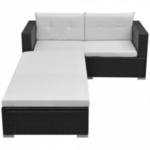 Set mobilier de gradina cu perne, 3 piese, negru, poliratan - V42748V - Img 2