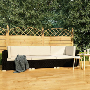 Set mobilier de gradina cu perne, 3 piese, negru, poliratan - V47264V