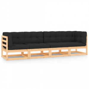 Set mobilier de grădină cu perne, 4 piese, lemn masiv pin - V3083749V - Img 2