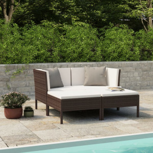 Set mobilier de gradina cu perne, 4 piese, maro, poliratan - V3056965V