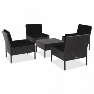Set mobilier de gradina cu perne, 5 piese, negru, poliratan - V48945V