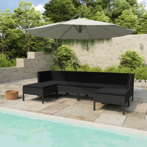 Set mobilier de gradina cu perne, 6 piese, negru, poliratan - V3056963V