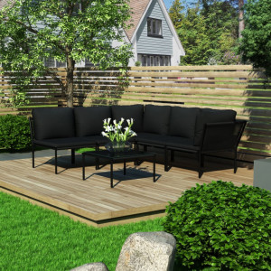 Set mobilier de gradina cu perne, 6 piese, negru, PVC - V48591V