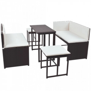 Set mobilier exterior pliabil, 5 piese, maro, otel, poliratan - V42879V - Img 4