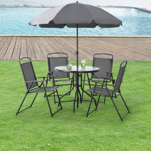 Set mobilier gradina, masa 4 x scaune pliabile 1 x umbrela, negru/gri inchis - P75702656 - Img 2