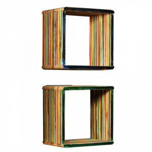 Set rafturi de perete 3 buc. Tec masiv reciclat Multicolor - V245410V - Img 4