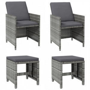 Set scaune de grădină și taburet, 4 piese, gri, poliratan - V316753V