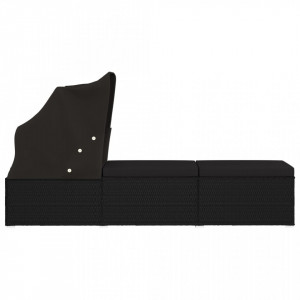 Șezlong cu copertină și pernă, negru, poliratan - V46249V - Img 4
