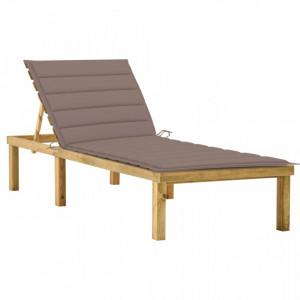 Șezlong cu pernă gri taupe, lemn de pin tratat - V3065857V - Img 2