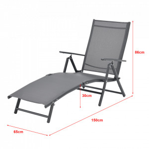 Sezlong cu spatar reglabil si cadru aluminiu, gri - P76830641 - Img 4