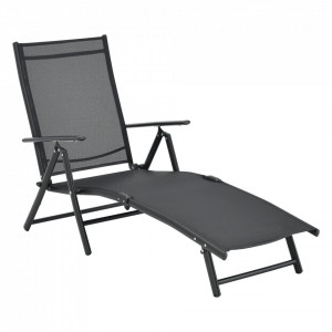 Sezlong cu spatar reglabil si cadru aluminiu, negru - P76830642 - Img 2