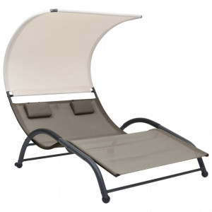 Șezlong de plajă dublu cu baldachin, gri taupe, textilenă - V310545V - Img 2