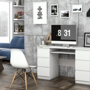 TEBIA105 - Birou, masa de scris 130 x 51 x 76 cm, Alb-Mat - Img 2
