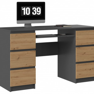 TEBIAN-AR101 - Birou, masa de scris, 130x 51 x 76 cm, Antracit-Stejar Artisan, PAL - Img 3