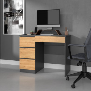 TEBIAN-AR102 - Birou, masa de scris, stanga, 98 x 51 x 76 cm, Antracit-Stejar Artisan, PAL - Img 1
