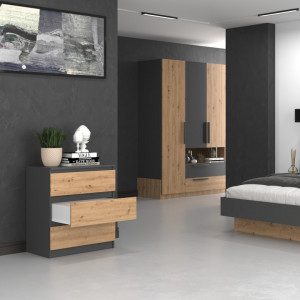 TECOAN-AR101 - Comoda, 70 x 40 x 77 cm, Antracit-Stejar Artisan, PAL - Img 4