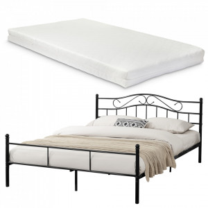 Vintage pat frantuzesc cadru metalic - cu saltea spuma rece - 180 x 200 cm (negru) - P49979664