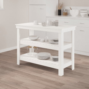 Banc de lucru, alb, 110,5x50x80 cm, lemn masiv pin - V823645V - Img 2