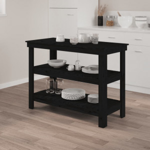 Banc de lucru, negru, 110,5x50x80 cm, lemn masiv pin - V823648V - Img 2