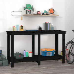 Banc de lucru, negru, 140x50x80 cm, lemn masiv pin - V822510V - Img 2