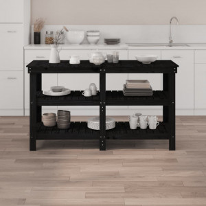 Banc de lucru, negru, 142,5x50x80 cm, lemn masiv pin - V823653V - Img 3