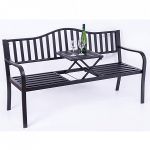 Bancă, băncuță de grădină cu masă, neagră, 150 cm - TP276422 - Img 5