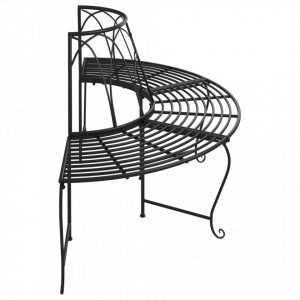 Bancă circulară de copac, 2 buc., negru, Ø159 cm, oțel - V3095717V - Img 4
