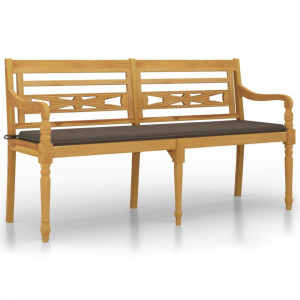 Bancă cu pernă gri taupe, 150 cm, lemn masiv de tec - V3100834V