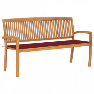 Bancă de grădină stivuibilă cu pernă, 159 cm, lemn masiv tec - V3063315V - Img 2