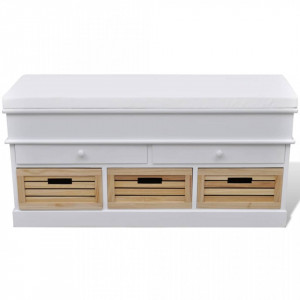 Banca depozitare & intrare cu perne, 2 sertare, 3 ladite, Alb - V240806V - Img 1
