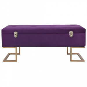 Bancheta cu un compartiment de depozitare violet 105cm catifea - V247572V - Img 3
