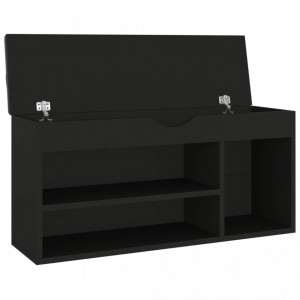 Banchetă pantofar cu pernă, negru, 104x30x49 cm, lemn prelucrat - V326751V - Img 4