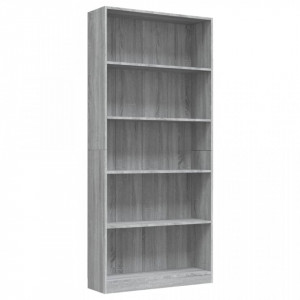 Bibliotecă 5 niveluri gri sonoma 80x24x175 cm lemn compozit - V815394V