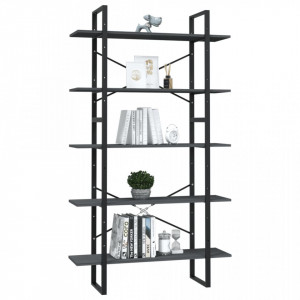 Bibliotecă cu 5 rafturi, gri, 100x30x175 cm, lemn masiv de pin - V3082005V - Img 3