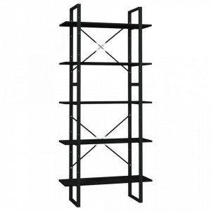 Bibliotecă cu 5 rafturi, negru, 80x30x175 cm, lemn masiv de pin - V3081997V