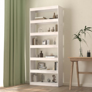 Bibliotecă/Separator cameră, alb, 80x30x199,5 cm lemn masiv pin - V808204V - Img 2