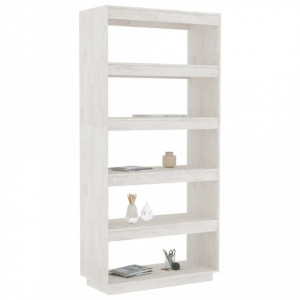 Bibliotecă/Separator cameră, alb, 80x35x167 cm, lemn masiv pin - V810895V - Img 4