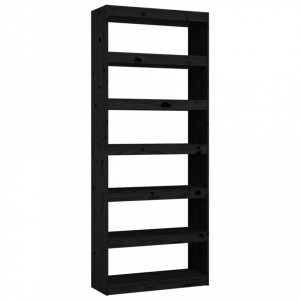 Bibliotecă/Separator cameră negru 80x30x199,5 cm lemn masiv pin - V808207V