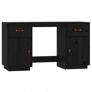 Birou cu dulapuri, negru, 135x50x75 cm, lemn masiv de pin - V3107848V