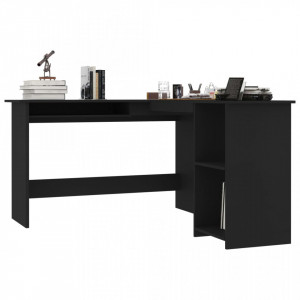 Birou de colt in forma de L, negru, 120 x 140 x 75 cm, PAL - V800748V - Img 3