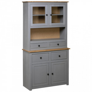 Bufet înalt, gri, 93x40,5x180 cm, lemn masiv pin gama Panama - V282701V - Img 2
