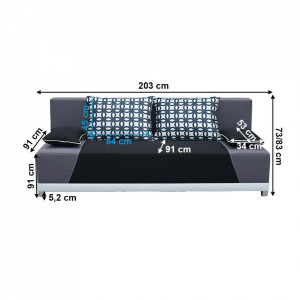 Canapea extensibilă, material textil negru/gri/perne gri cu model, 203x73/83x91 cm - TP96963 - Img 17