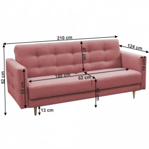 Canapea tapiţată cu 3-locuri, material textil roz învechit, 207x94x92 cm - TP263345 - Img 2
