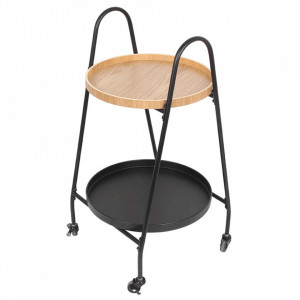 Cărucior de servire, culoarea stejar/negru, 43x40x78 cm - TP302749 - Img 4
