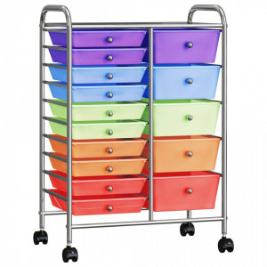 Cărucior depozitare mobil cu 15 sertare XXL multicolor plastic - V320410V - Img 2