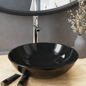 Chiuvetă rotunda cu robinet și scurgere tip push, negru sticlă - V3098449V - Img 2